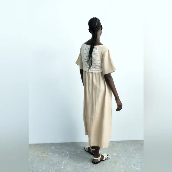 ZARA MIXED LINEN BLEND KNIT DRESS - Picture 4 of 9